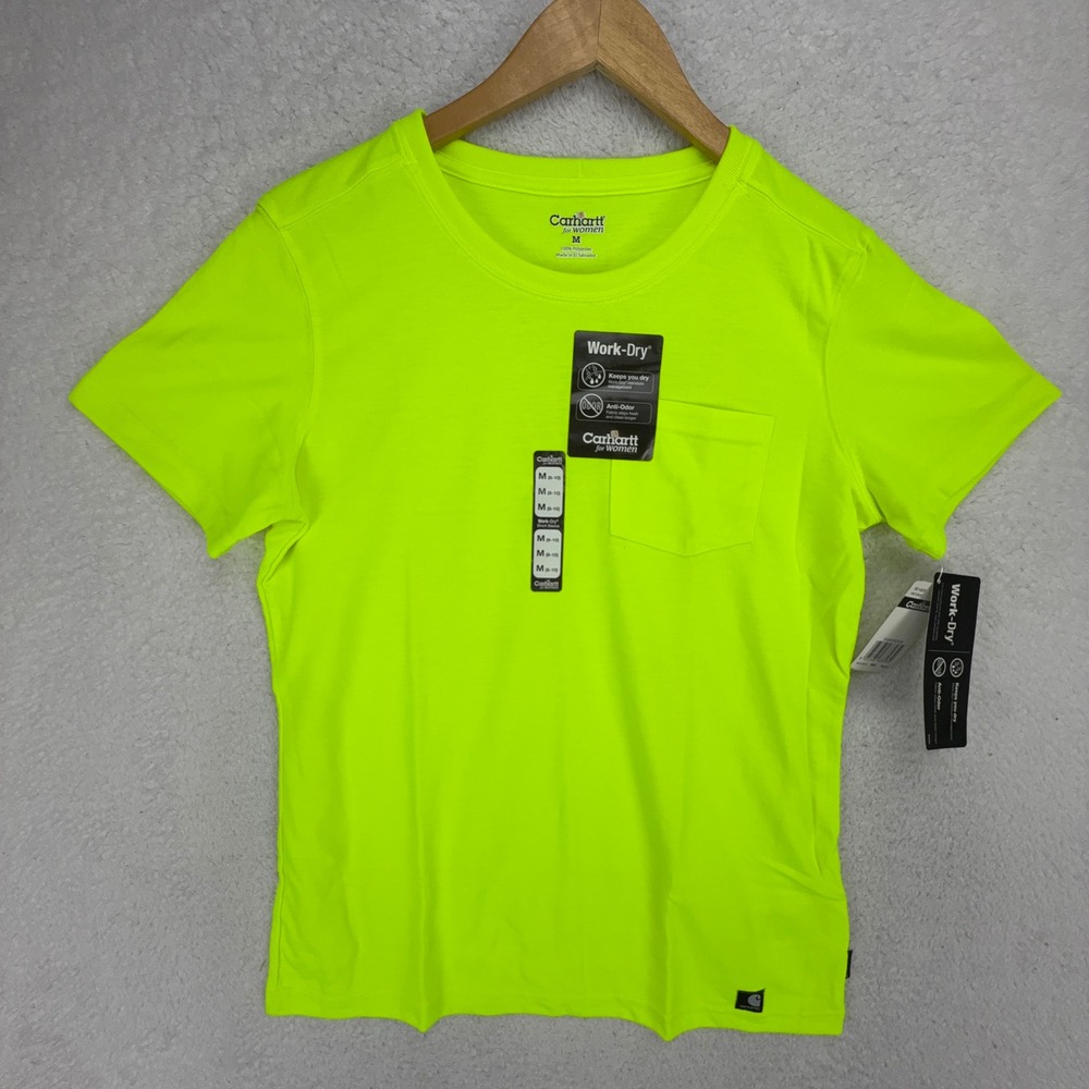 Carhartt Work Dry Short Sleeve Pocket T-Shirt Womens Medium WK212 BLM Lime Green